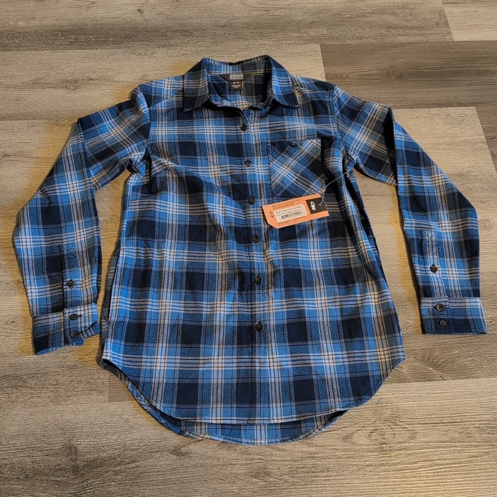 Outdoor‎ Research Women's X Small Kulshan Flannel Button Twilight Blue Plaid NEW